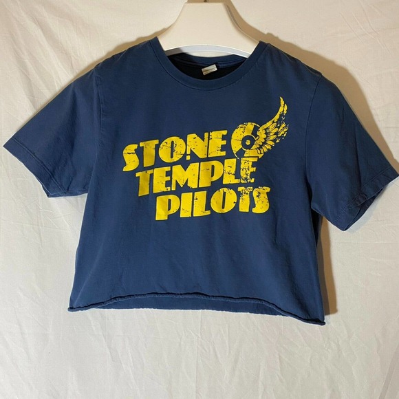 Stone Temple Pilots Winged Disc Cropped Blue T Shirt w/Yellow Alt Rock Band Logo - Picture 1 of 7